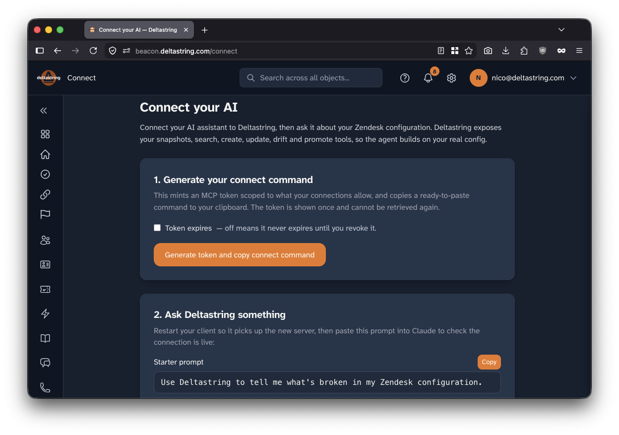 Connecting your own AI assistant to Deltastring over MCP