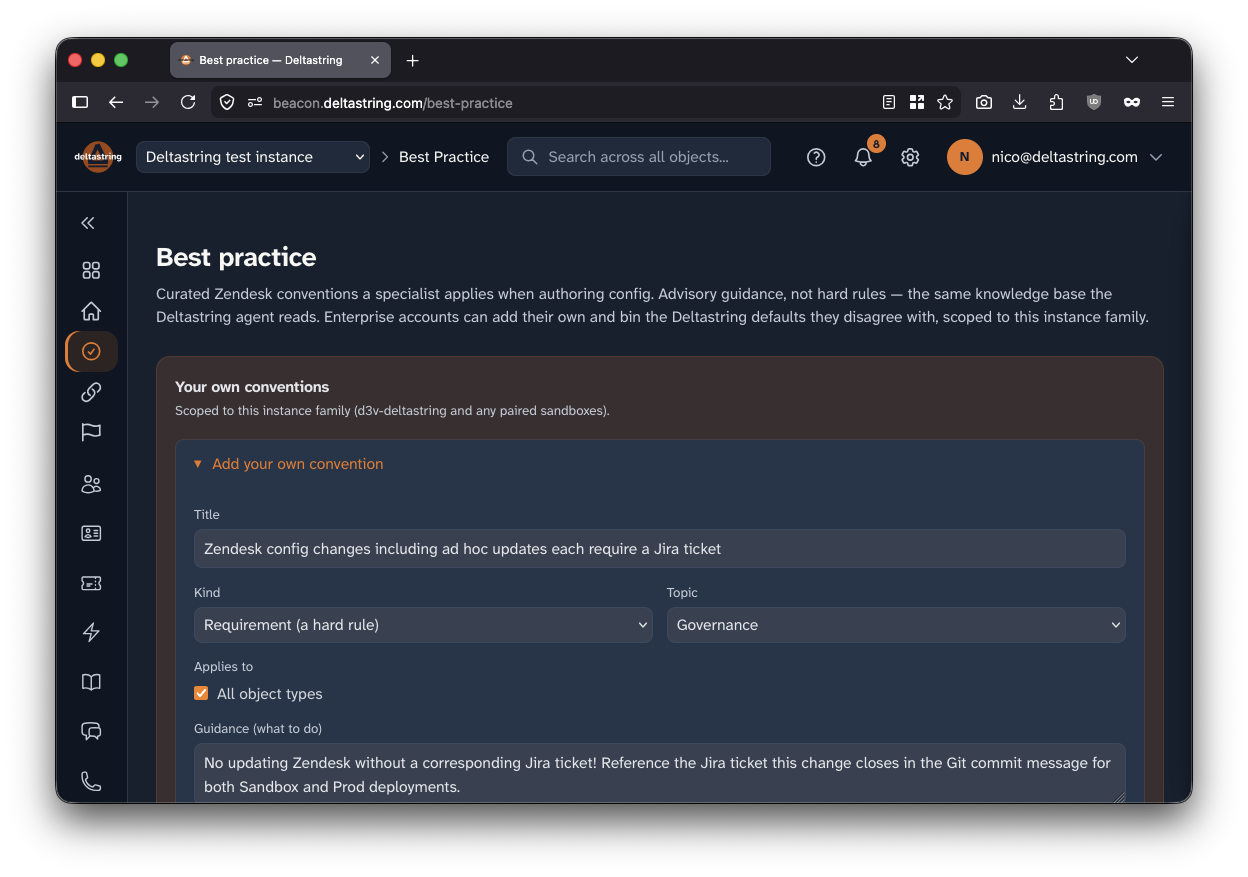 Shared Zendesk conventions and best practice, scoped to your instance family