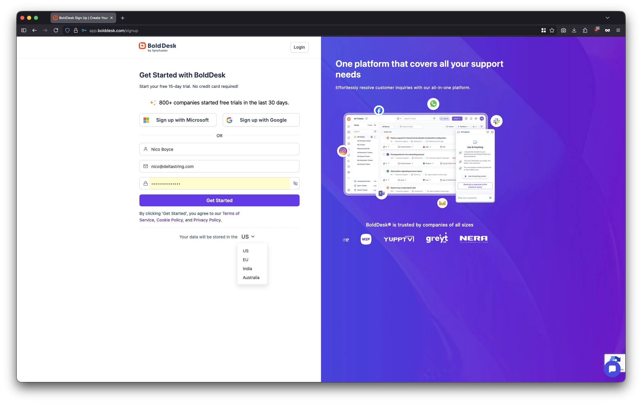 Server location choice during registration
