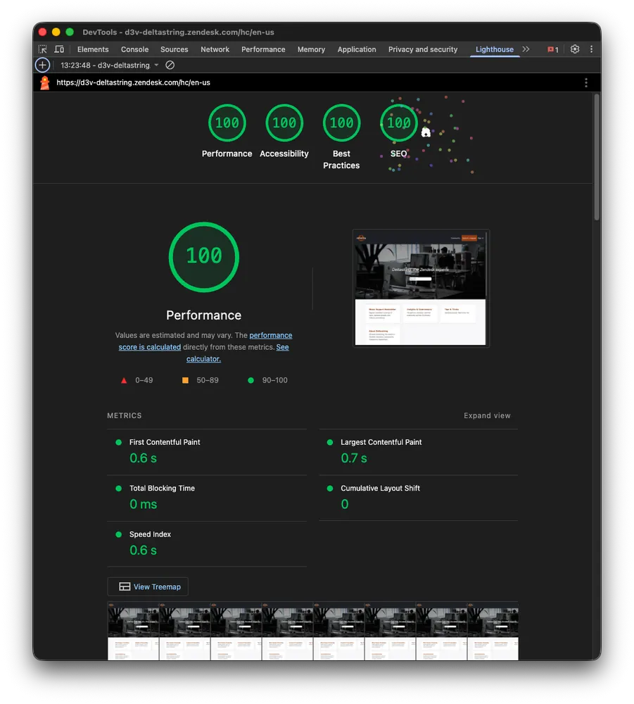 Lighthouse results. 100!