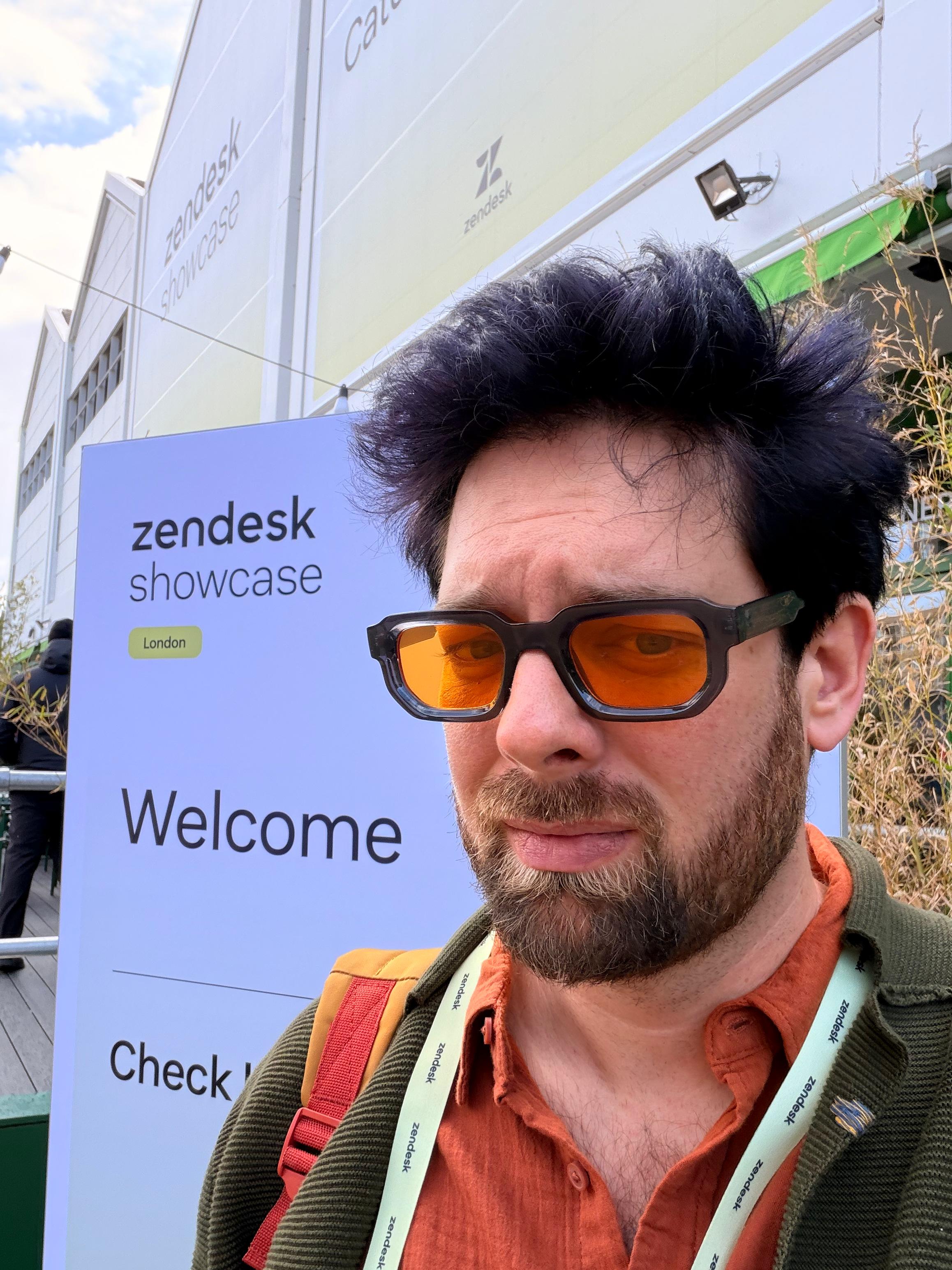 Nico at the Zendesk Showcase London welcome sign